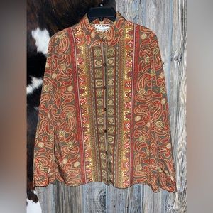 Vintage Joan Leslie size 12P button town paisley printed top